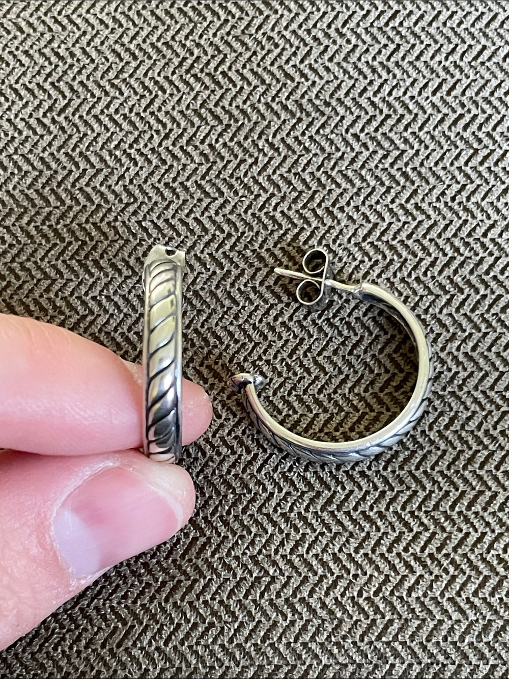 Sterling Silver Textured Cord Hoop Earrings